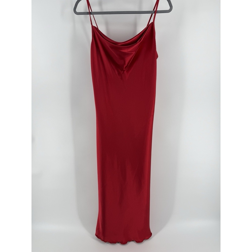 BEBE‎ SATIN COWL NECK Midi SLIP DRESS SIZE M Elegant Super Sexy Apple 🍎 Red !! - Picture 2 of 9